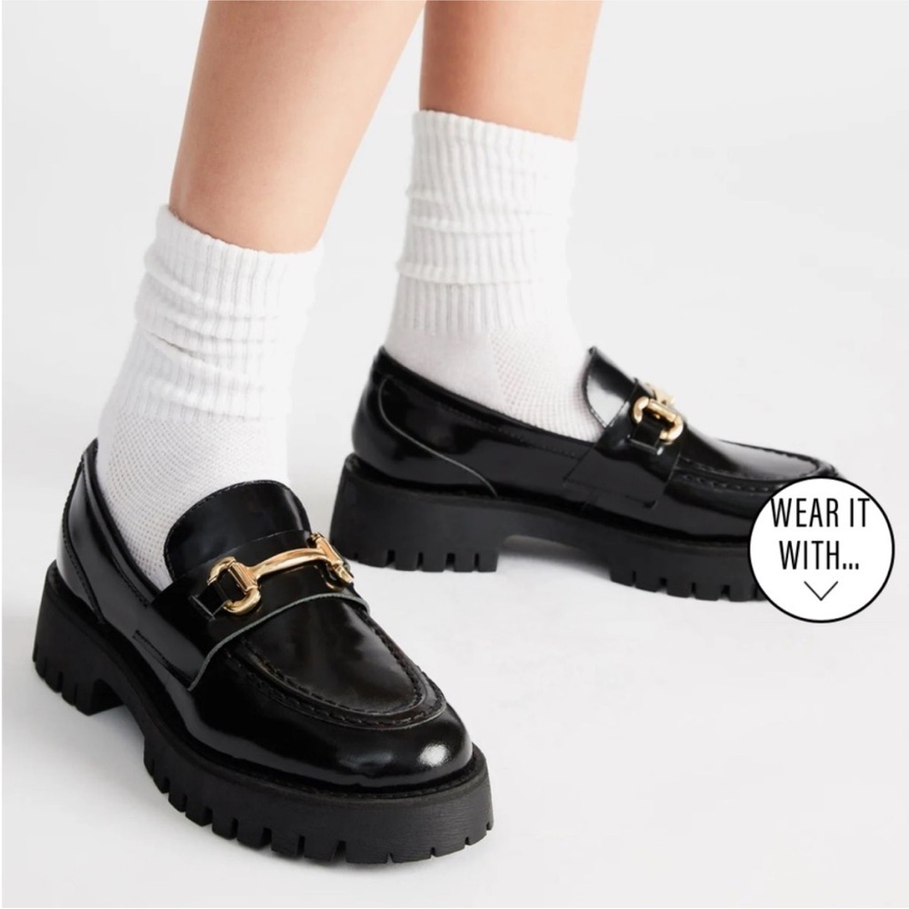 Steve Madden Black Loafers with Gold Accent